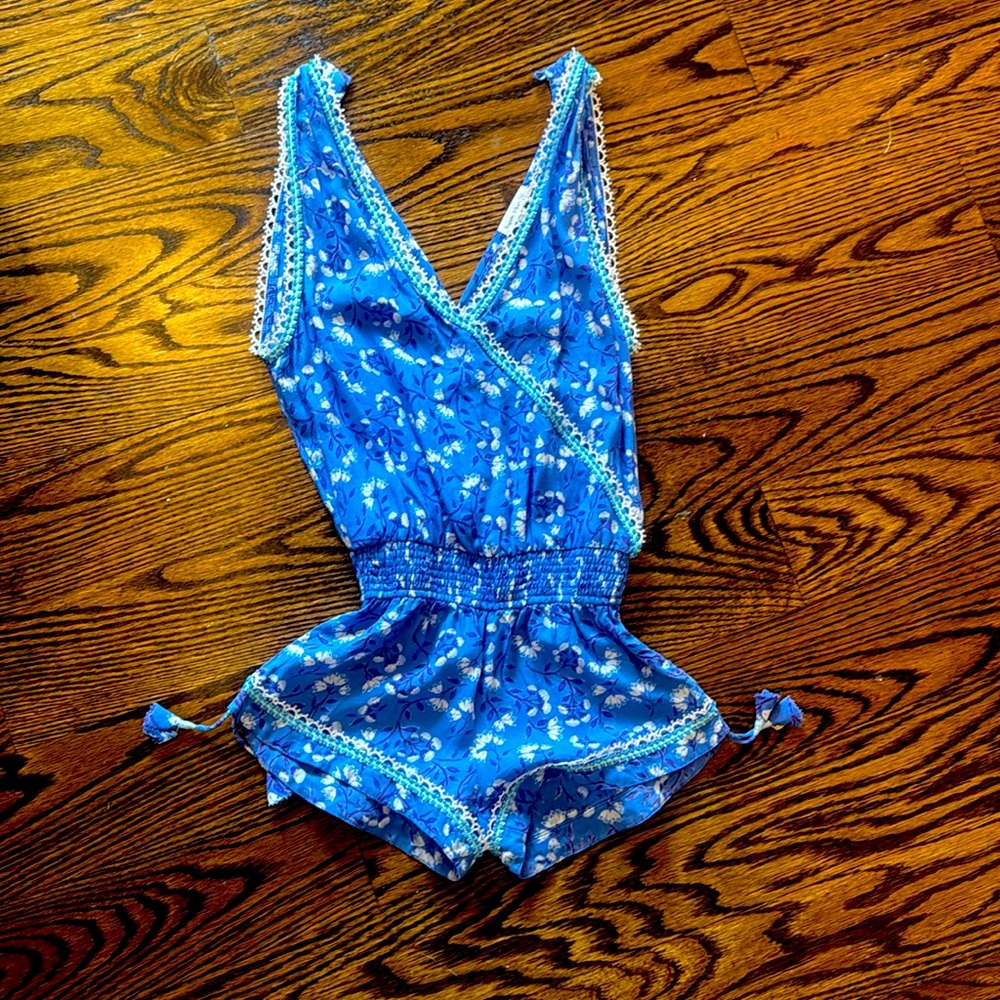 Poupette St Barth Girls XL blue romper